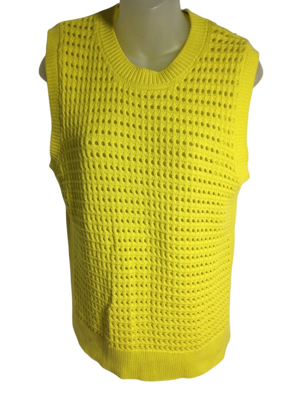 Varley Lime Crochet Side Slit Sleeveless Knit Vest Tank Top Open Stitch Sz S - Picture 2 of 8